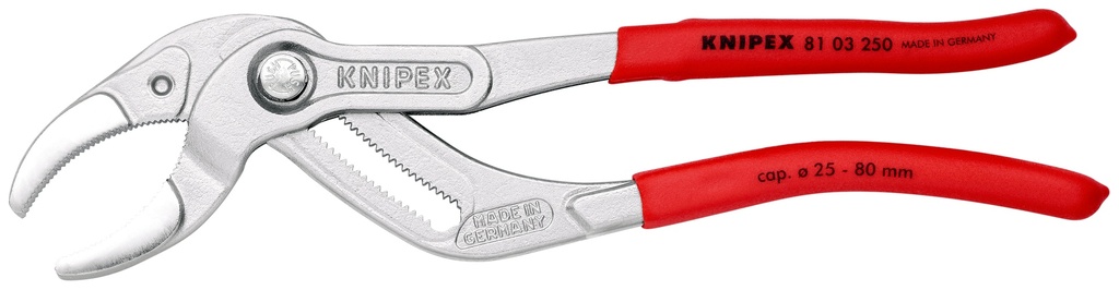 KNIPEX 81 03 250 TENAZA PARA TUBERÍAS Y RACORES MANGOS PLASTICOS POR INMERSIÓN ANTIDESLIZANTES CROMADO 250 MM