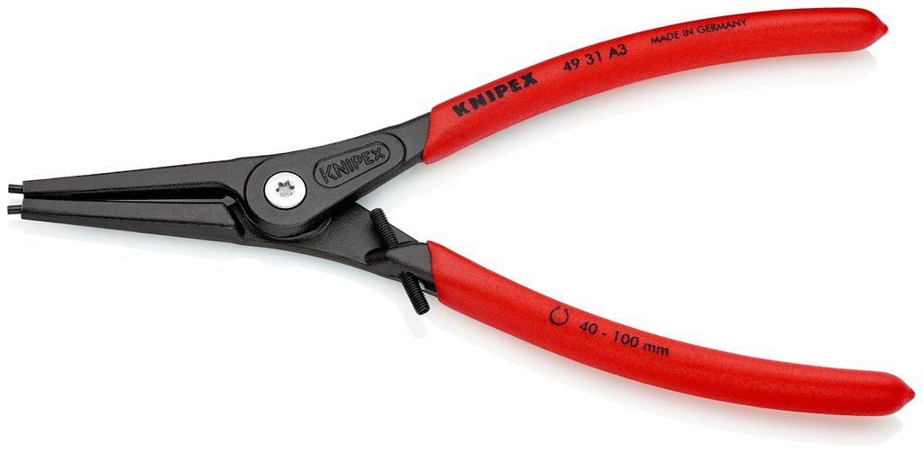 KNIPEX 49 31 A3 ALICATE DE PRECISIÓN PARA ARANDELAS PARA ARANDELAS EXTERIORES DE EJES CON PROTECCIÓN CONTRA LA SOBREEXPANSIÓN MANGOS PLASTICOS POR INMERSIÓN ANTIDESLIZANTES GRIS ATRAMENTADO 225 MM