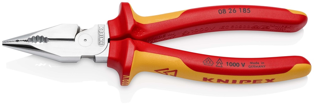 KNIPEX 08 26 185 SB ALICATE UNIVERSAL EN PUNTA AISLADOS CON FUNDAS MULTICOMPONENTES, SEGÚN NORMA VDE CROMADO 185 MM