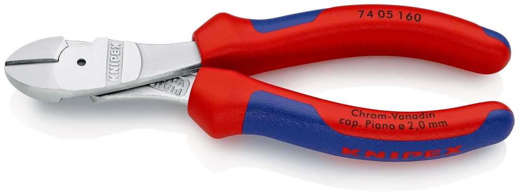 KNIPEX 74 05 160 ALICATES DE CORTE DIAGONAL DE FUERZA CON MANGOS MULTICOMPONENTES CROMADO 160 MM