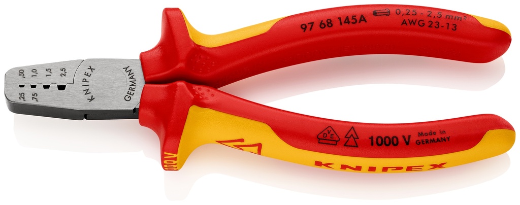 KNIPEX 97 68 145 A ALICATE PARA CRIMPAR PUNTERAS HUECAS AISLADOS CON FUNDAS MULTICOMPONENTES, SEGÚN NORMA VDE 145 MM