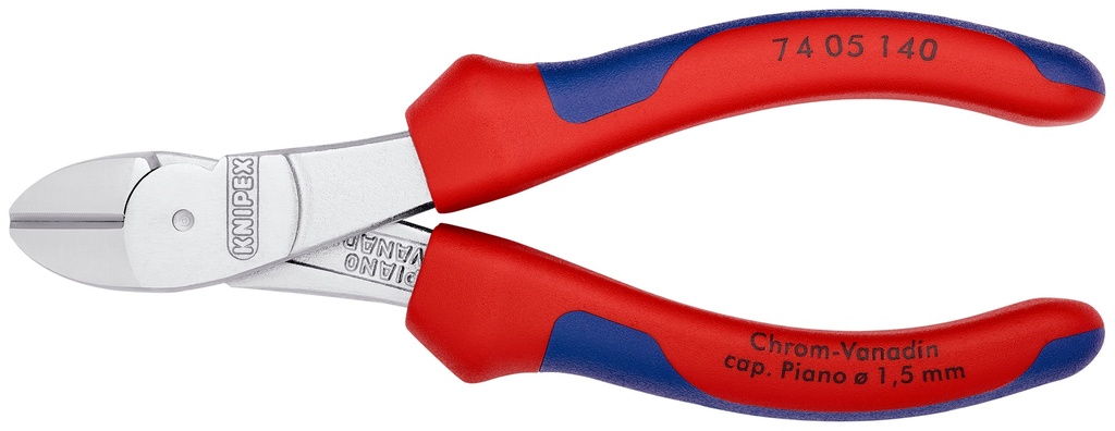 KNIPEX 74 05 140 ALICATES DE CORTE DIAGONAL DE FUERZA CON MANGOS MULTICOMPONENTES CROMADO 140 MM