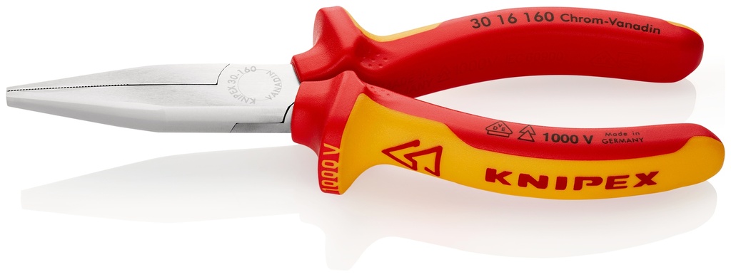 KNIPEX 30 16 160 SB ALICATE DE BOCA LARGA AISLADOS CON FUNDAS MULTICOMPONENTES, SEGÚN NORMA VDE CROMADO 160 MM