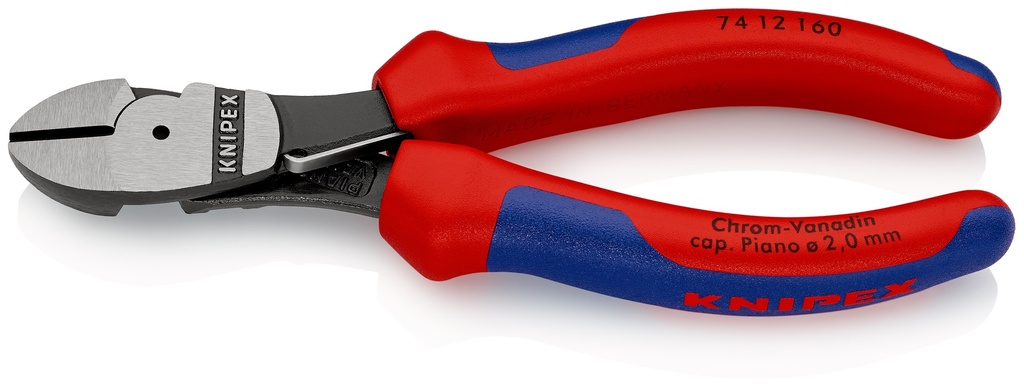 KNIPEX 74 12 160 ALICATES DE CORTE DIAGONAL DE FUERZA CON MANGOS MULTICOMPONENTES NEGRO ATRAMENTADO 160 MM