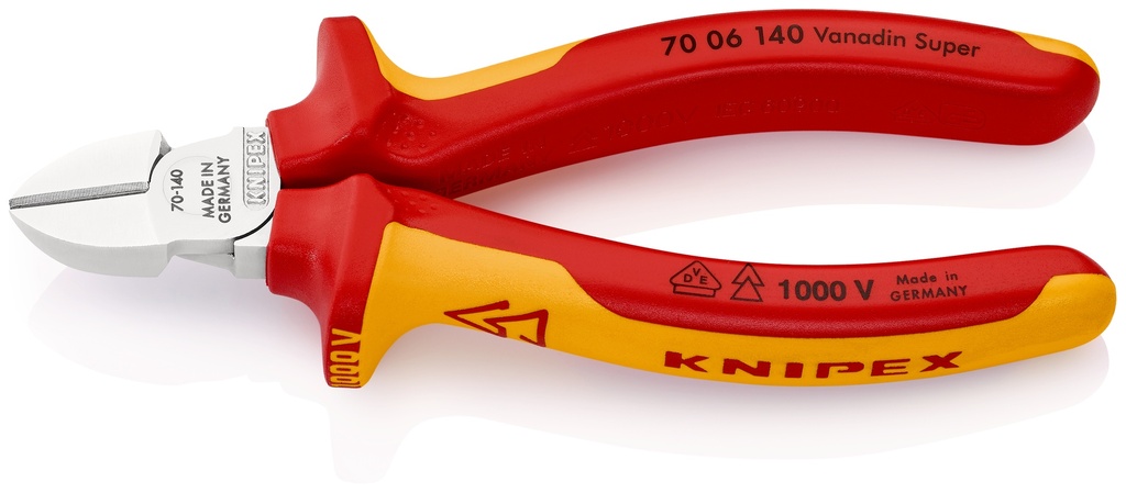 KNIPEX 70 06 140 ALICATE DE CORTE DIAGONAL AISLADOS CON FUNDAS MULTICOMPONENTES, SEGÚN NORMA VDE CROMADO 140 MM