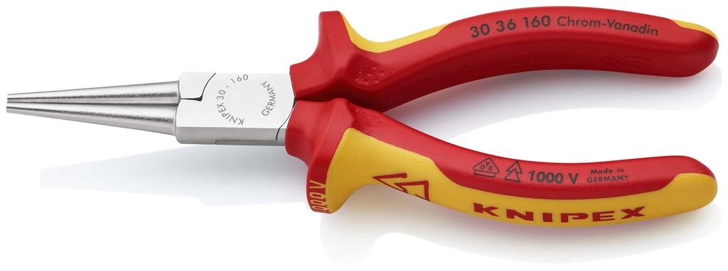 KNIPEX 30 36 160 ALICATE DE BOCA LARGA AISLADOS CON FUNDAS MULTICOMPONENTES, SEGÚN NORMA VDE CROMADO 160 MM