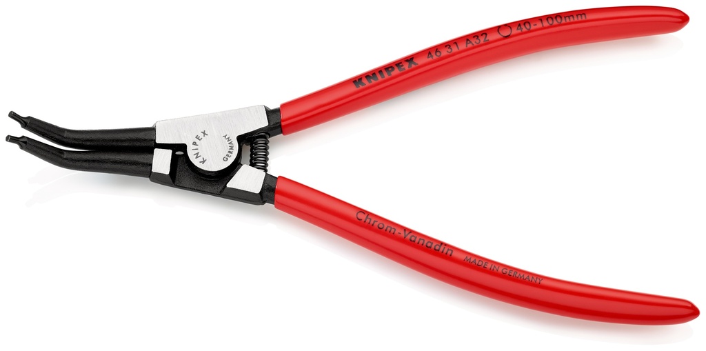 KNIPEX 46 31 A32 ALICATE PARA ARANDELAS PARA ARANDELAS EXTERIORES DE EJES EN ÁNGULO DE 45° RECUBIERTOS DE PLÁSTICO NEGRO ATRAMENTADO 210 MM