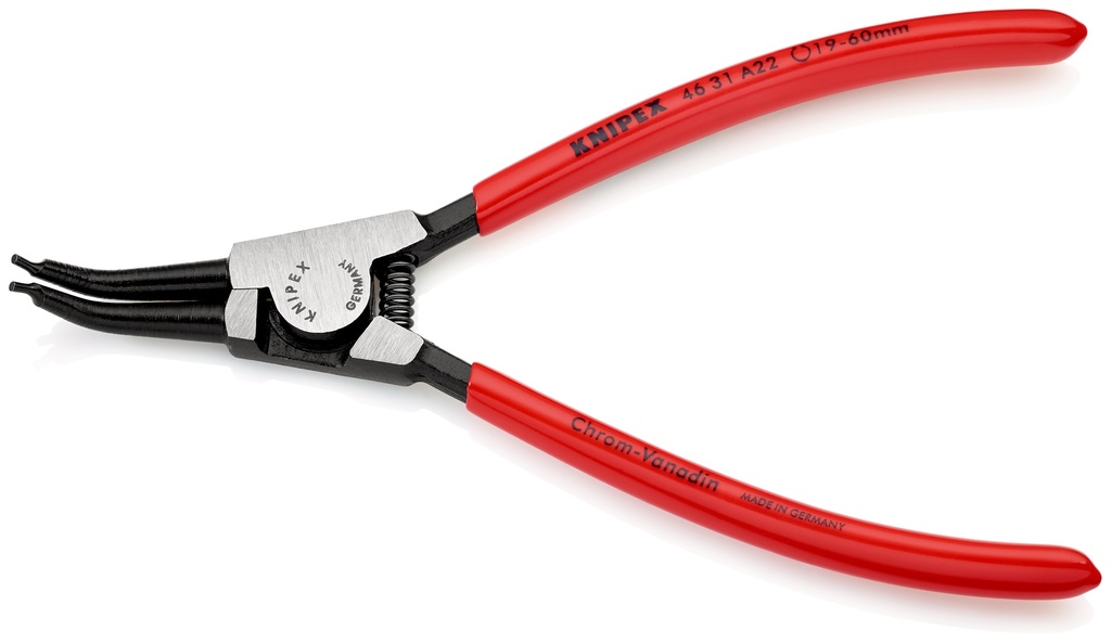 KNIPEX 46 31 A22 ALICATE PARA ARANDELAS PARA ARANDELAS EXTERIORES DE EJES EN ÁNGULO DE 45° RECUBIERTOS DE PLÁSTICO NEGRO ATRAMENTADO 185 MM