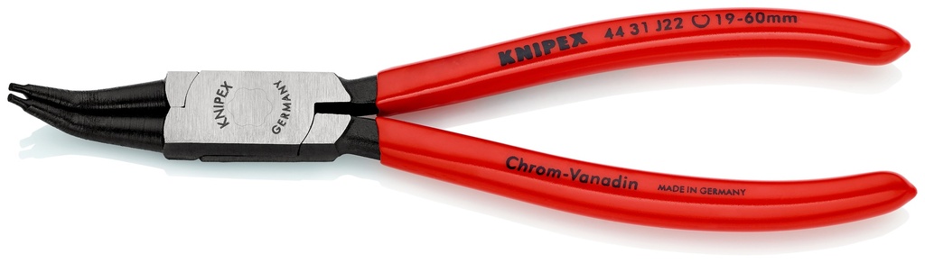 KNIPEX 44 31 J22 ALICATE PARA ARANDELAS PARA ARANDELAS INTERIORES EN TALADROS EN ÁNGULO DE 45° RECUBIERTOS DE PLÁSTICO NEGRO ATRAMENTADO 180 MM