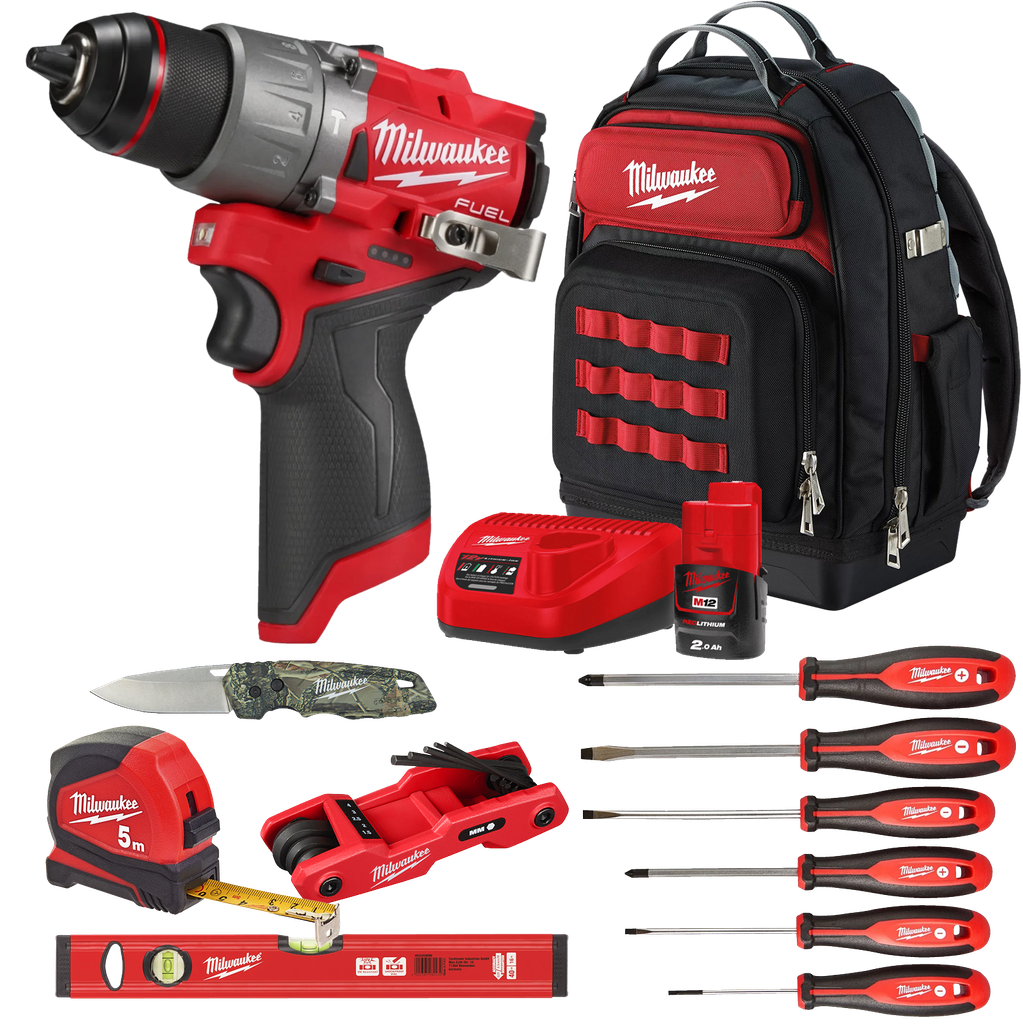 CONJUNTO MOCHILA CON HERRAMIENTAS + TALADRO PERCUTOR M12FPD20