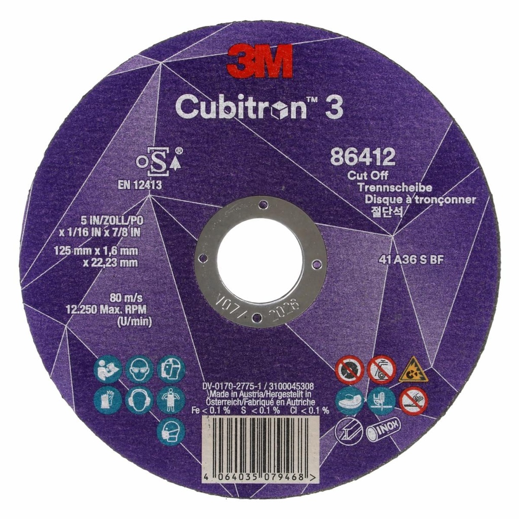 DISCO DE CORTE CUBITRÓN 3 T41 125 mm x 1,6 mm