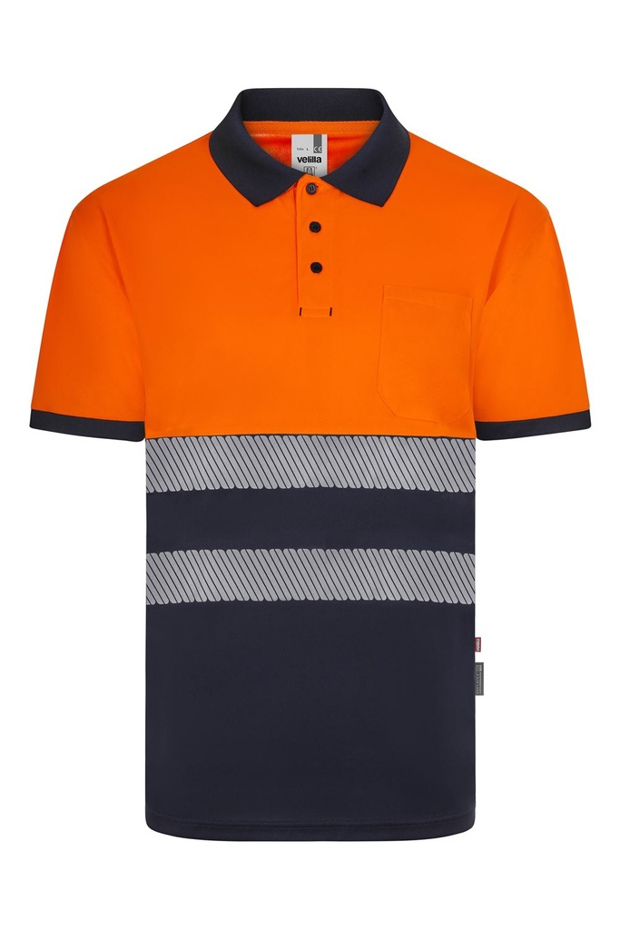POLO ALTA VISIBILIDAD UPF50 AZUL-NARANJA DE POLIÉSTER RECICLADO M