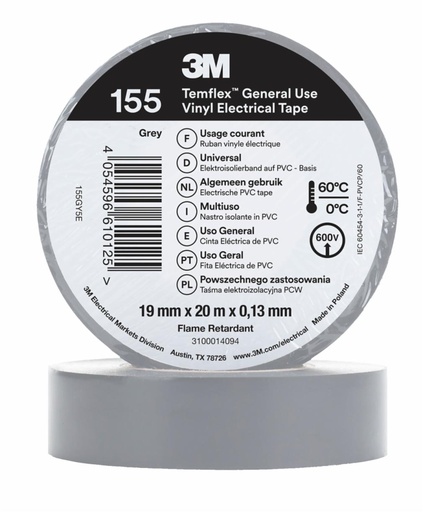 [3M7100184740] CINTA PVC GRIS TEMFLEX 155 19mm x 20 m
