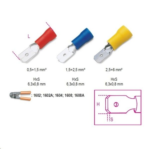 [BEBM00180] 100 TERMINALES PREAISLADOS  MACHO 6,3X0,8 1620-M 1