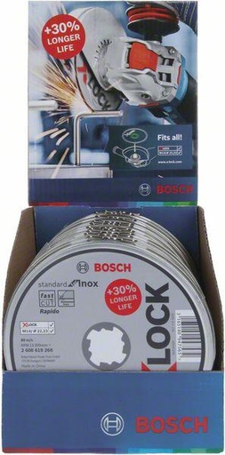 [BO2608619266] LATA 10 DISCOS CORTE STANDARD BOSCH INOX XLOCK 10X115X1X22,23MM