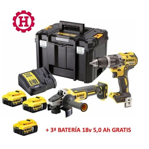 [DWDCK2080P3T] KIT 18V 2 HERRAMIENTAS: TALADRO+AMOLADORA (3 BAT. 5,0Ah)