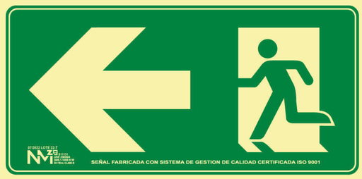 [NORDB11131] SEÑAL SALIDA FLECHA IZQUIERDA PVC 0,7MM CLASE B DISTANCIA DE VISION 10M