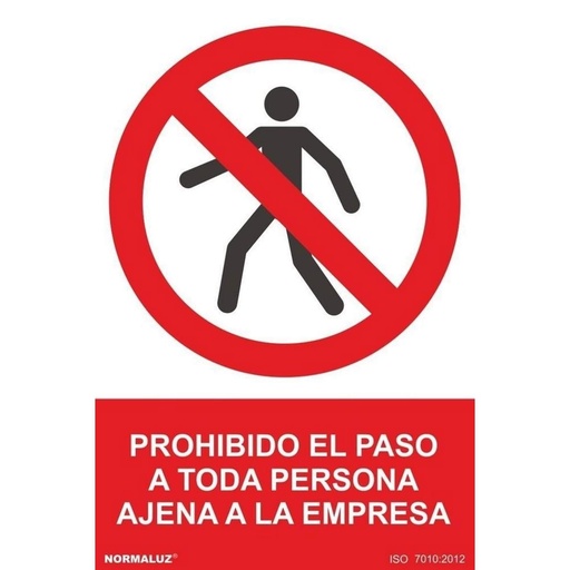 [NORD40019] SEÑAL PROHIBIDO EL PASO A TODA PERSONA AJENA A LA EMPRESA PVC 0,7MM 210X300MM