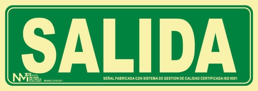 [NORD12104] SEÑAL SALIDA PVC 0,7MM CLASE B 105X300 MM