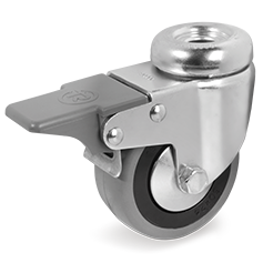 [TE377375] RUEDA GOMA SERIE 37 SOPORTE GIRATORIO CON PASADOR Y FRENO 75 mm