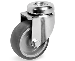 [TE383250NX] RUEDA GOMA SERIE 38 SOPORTE GIRATORIO CON PASADOR 50 mm INOX