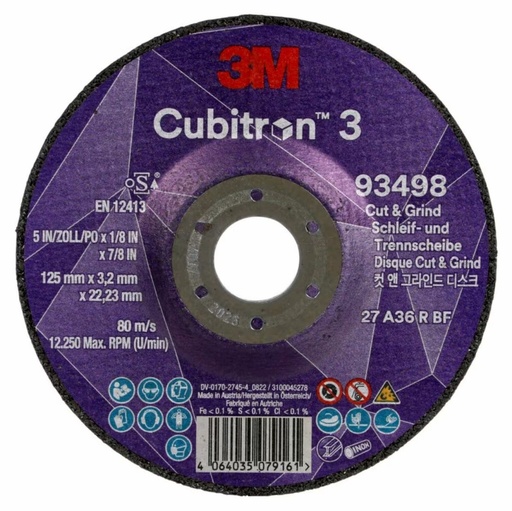 [3M7100305448] DISCO DE CORTE Y DESBASTE CUBITRÓN 3 T27 125 mm x 3,2 mm