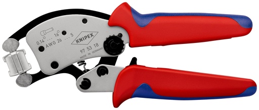 [NS-KN975318] KNIPEX 97 53 18 TWISTOR16® ALICATE AUTOAJUSTABLE PARA CRIMPAR PUNTERAS HUECAS CON CABEZAL GIRATORIO PARA CRIMPAR CON MANGOS MULTICOMPONENTES CROMADO 200 MM
