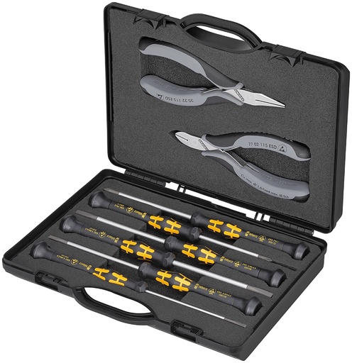[NS-KN002018ESD] KNIPEX 00 20 18 ESD ESTUCHE CON ALICATES DE ELECTRÓNICA CON HERRAMIENTAS PARA TRABAJOS EN COMPONENTES ELECTRÓNICOS 5 PIEZAS