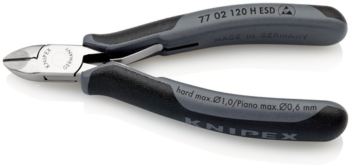 [NS-KN7702120HESD] KNIPEX 77 02 120 H ESD ALICATES DE CORTE DIAGONAL PARA ELECTRÓNICA ESD CON FILOS DE CORTE DE CARBURO CON MANGOS MULTICOMPONENTES 120 MM