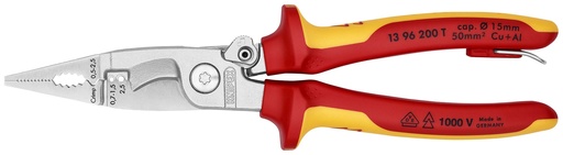 [NS-KN1396200T] KNIPEX 13 96 200 T ALICATE PARA INSTALACIONES ELÉCTRICAS AISLADO CON FUNDAS MULTICOMPONENTE, HOMOLOGADO POR VDE; CON ANILLA DE FIJACIÓN AISLADA E INTEGRADA PARA COLOCAR UNA PROTECCIÓN ANTICAÍDA CROMADO 200 MM