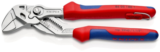[NS-KN8605180TBK] KNIPEX 86 05 180 T BK TENAZA LLAVE ALICATE Y LLAVE EN UNA SOLA HERRAMIENTA CON FUNDAS MULTICOMPONENTES, CON ANILLA DE FIJACIÓN INTEGRADA PARA COLOCAR UN DISPOSITIVO DE PROTECCIÓN ANTICAÍDAS CROMADO 180 MM