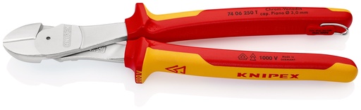 [NS-KN7406250TBK] KNIPEX 74 06 250 T BK ALICATES DE CORTE DIAGONAL DE FUERZA AISLADO CON FUNDAS MULTICOMPONENTE, HOMOLOGADO POR VDE; CON ANILLA DE FIJACIÓN AISLADA E INTEGRADA PARA COLOCAR UNA PROTECCIÓN ANTICAÍDA CROMADO 250 MM