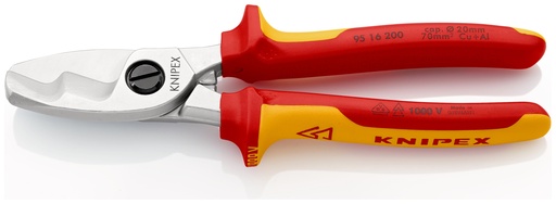 [NS-KN9516200] KNIPEX 95 16 200 TIJERAS CORTACABLES CON FILO DE CORTE DOBLE AISLADOS CON FUNDAS MULTICOMPONENTES, SEGÚN NORMA VDE CROMADO 200 MM