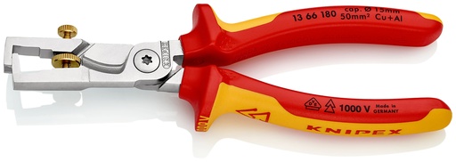 [NS-KN1366180SB] KNIPEX 13 66 180 SB STRIX® ALICATE PELACABLES CON TIJERAS CORTACABLES AISLADOS CON FUNDAS MULTICOMPONENTES, SEGÚN NORMA VDE CROMADO 180 MM