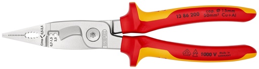 [NS-KN1386200SB] KNIPEX 13 86 200 SB ALICATE PARA INSTALACIONES ELÉCTRICAS AISLADOS CON FUNDAS MULTICOMPONENTES, SEGÚN NORMA VDE CROMADO 200 MM