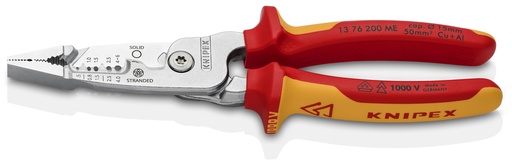 [NS-KN1376200ME] KNIPEX 13 76 200 ME ALICATE DE ELECTRICISTA MULTIFUNCIÓN MODELO MÉTRICO AISLADOS CON FUNDAS MULTICOMPONENTES, SEGÚN NORMA VDE CROMADO 200 MM