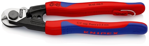 [NS-KN9562190T] KNIPEX 95 62 190 T CORTACABLES PARA CABLE TRENZADO FORJADO CON FUNDAS MULTICOMPONENTES, CON ANILLA DE FIJACIÓN INTEGRADA PARA COLOCAR UN DISPOSITIVO DE PROTECCIÓN ANTICAÍDAS 190 MM
