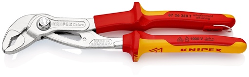 [NS-KN8726250T] KNIPEX 87 26 250 T COBRA® VDE TENAZA DE AGARRE, AISLADA AISLADO CON MANGOS MULTICOMPONENTES, CON ANILLA DE FIJACIÓN AISLADA INTEGRADA Y PROBADO POR VDE CROMADO 250 MM