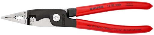 [NS-KN1381200SB] KNIPEX 13 81 200 SB ALICATE PARA INSTALACIONES ELÉCTRICAS RECUBIERTOS DE PLÁSTICO NEGRO ATRAMENTADO 200 MM