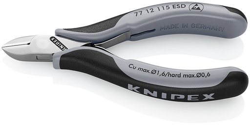 [NS-KN7712115ESDSB] KNIPEX 77 12 115 ESDSB ALICATES DE CORTE DIAGONAL PARA ELECTRÓNICA ESD CON ARTICULACIÓN MACHIHEMBRADA CON MANGOS MULTICOMPONENTES 115 MM
