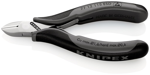 [NS-KN7712115ESD] KNIPEX 77 12 115 ESD ALICATES DE CORTE DIAGONAL PARA ELECTRÓNICA ESD CON ARTICULACIÓN MACHIHEMBRADA CON MANGOS MULTICOMPONENTES 115 MM