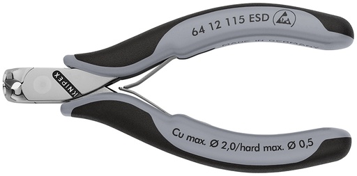 [NS-KN6412115ESD] KNIPEX 64 12 115 ESD ALICATES DE CORTE FRONTAL PARA ELECTRÓNICA ESD CON MANGOS MULTICOMPONENTES 115 MM