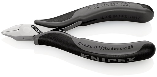 [NS-KN7752115ESD] KNIPEX 77 52 115 ESD ALICATES DE CORTE DIAGONAL PARA ELECTRÓNICA ESD CON ARTICULACIÓN MACHIHEMBRADA CON MANGOS MULTICOMPONENTES 115 MM