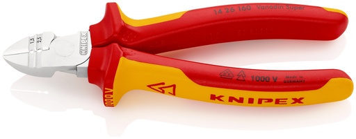 [NS-KN1426160] KNIPEX 14 26 160 ALICATES DE CORTE DIAGONAL CON FUNCIÓN DE PELACABLES AISLADOS CON FUNDAS MULTICOMPONENTES, SEGÚN NORMA VDE CROMADO 160 MM