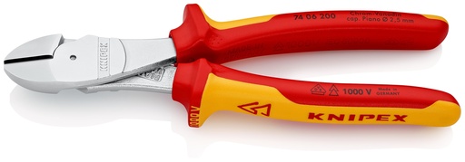 [NS-KN7406200SB] KNIPEX 74 06 200 SB ALICATES DE CORTE DIAGONAL DE FUERZA AISLADOS CON FUNDAS MULTICOMPONENTES, SEGÚN NORMA VDE CROMADO 200 MM