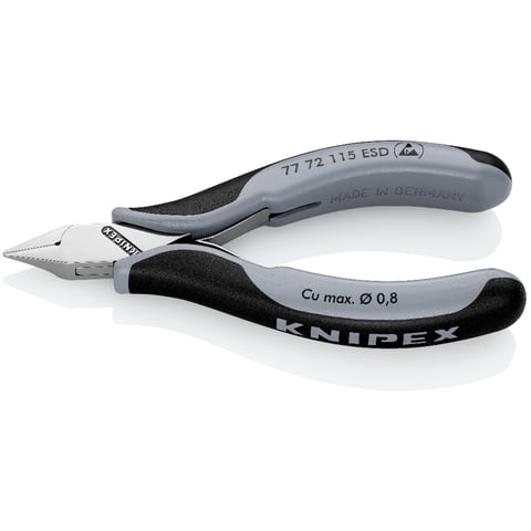 [NS-KN7772115ESD] KNIPEX 77 72 115 ESD ALICATES DE CORTE DIAGONAL PARA ELECTRÓNICA ESD CON ARTICULACIÓN MACHIHEMBRADA CON MANGOS MULTICOMPONENTES 115 MM
