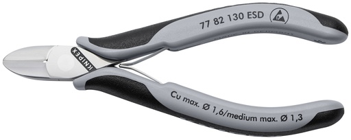 [NS-KN7782130ESD] KNIPEX 77 82 130 ESD ALICATES DE CORTE DIAGONAL PARA ELECTRÓNICA ESD CON ARTICULACIÓN MACHIHEMBRADA CON MANGOS MULTICOMPONENTES 130 MM