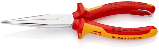 [NS-KN2616200TBK] KNIPEX 26 16 200 T BK ALICATE DE MONTAJE (ALICATE DE BOCA CIGÜEÑA) AISLADO CON FUNDAS MULTICOMPONENTE, HOMOLOGADO POR VDE; CON ANILLA DE FIJACIÓN AISLADA E INTEGRADA PARA COLOCAR UNA PROTECCIÓN ANTICAÍDA CROMADO 200 MM