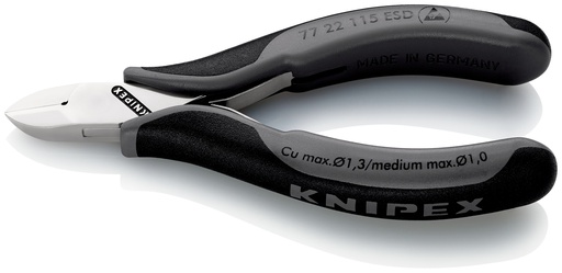 [NS-KN7722115ESD] KNIPEX 77 22 115 ESD ALICATES DE CORTE DIAGONAL PARA ELECTRÓNICA ESD CON ARTICULACIÓN MACHIHEMBRADA CON MANGOS MULTICOMPONENTES 115 MM