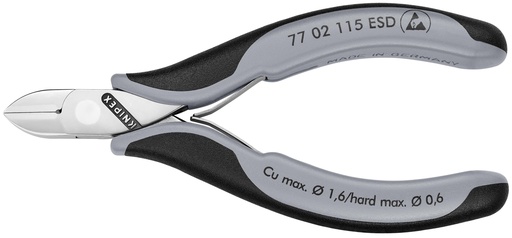 [NS-KN7702115ESD] KNIPEX 77 02 115 ESD ALICATES DE CORTE DIAGONAL PARA ELECTRÓNICA ESD CON ARTICULACIÓN MACHIHEMBRADA CON MANGOS MULTICOMPONENTES 117 MM